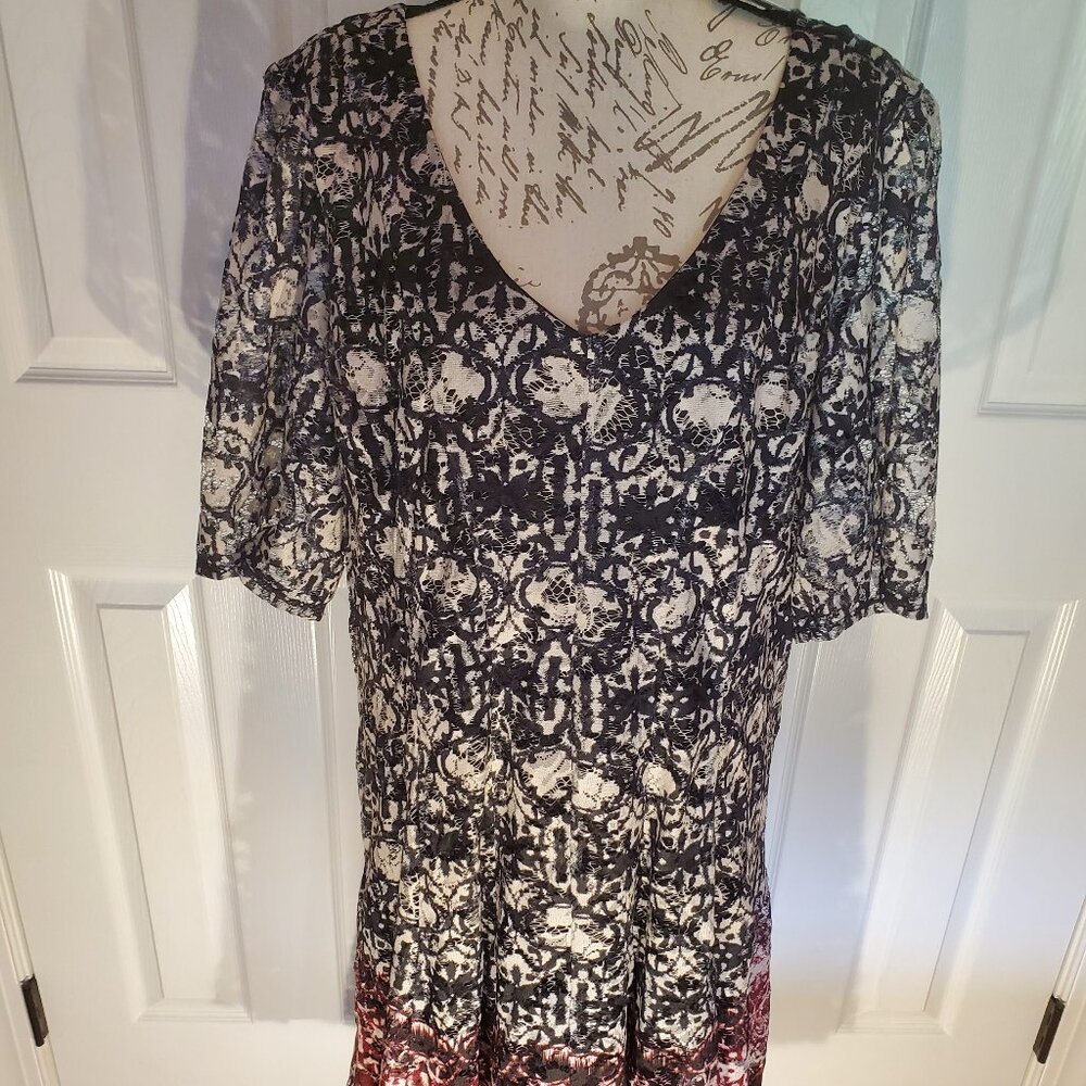 NWT Danny & Nicole SS Lace Dress Ombre Black to Burgundy Body Lined Size 24W